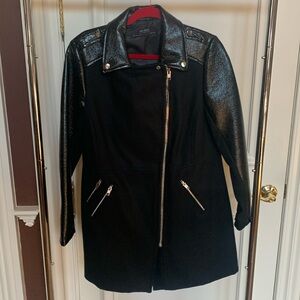 3/4 length wool and patent coat